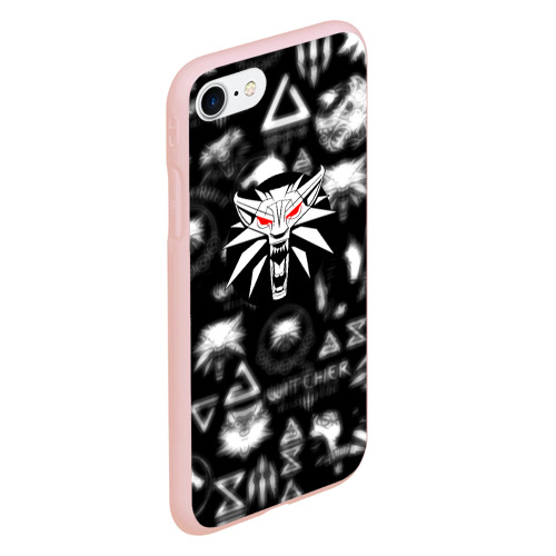 Чехол для iPhone 7/8 матовый с принтом Ведьмак логотипы серые, вид сбоку #3