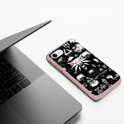 Чехол для iPhone 7/8 матовый с принтом Ведьмак логотипы серые, фото #5