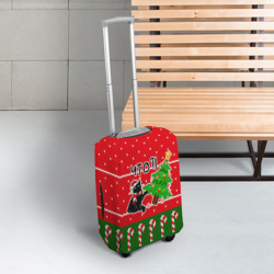 Чехол для чемодана 3D Вредный котик роняет новогоднюю ёлку - фото 2