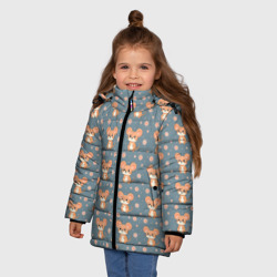 Зимняя куртка для девочек 3D Паттерн с мышками на синем фоне - фото 2