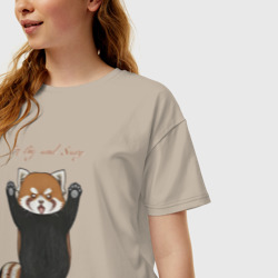 Женская футболка хлопок Oversize I"m big and scary красная панда  - фото 2