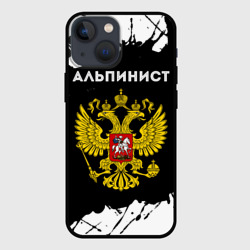 Чехол для iPhone 13 mini Альпинист из России и герб РФ