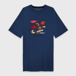 Платье-футболка хлопок Разные морские гады дорадо рыбка краб мидия