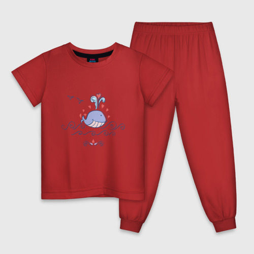 Детская пижама хлопок с принтом Веселый кит в мультяшном стиле, вид спереди #2