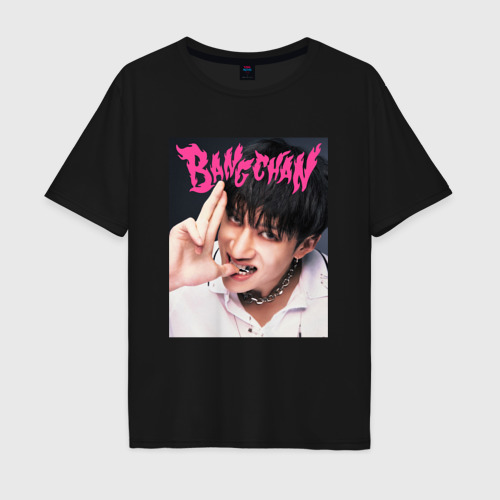 Мужская футболка хлопок Oversize Bang Chan Rock Star Stray Kids, цвет черный