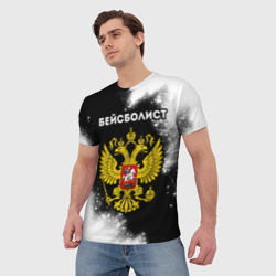 Мужская футболка 3D Бейсболист из России и герб РФ - фото 2