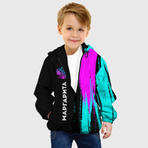 Детская куртка 3D Маргарита и неоновый герб России по-вертикали, цвет черный - фото 3