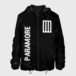 Мужская куртка 3D Paramore glitch на темном фоне вертикально