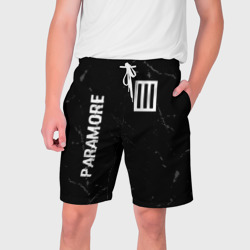 Мужские шорты 3D Paramore glitch на темном фоне вертикально