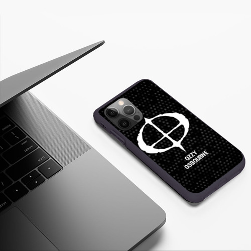 Чехол для iPhone 12 Pro с принтом Ozzy Osbourne glitch на темном фоне, фото #4