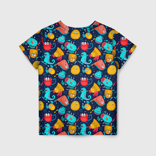 Детская футболка 3D с принтом Мультяшные цветные монстрики, вид сзади #1