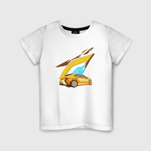 Детская футболка из хлопка с принтом Машина драйв, вид спереди №1