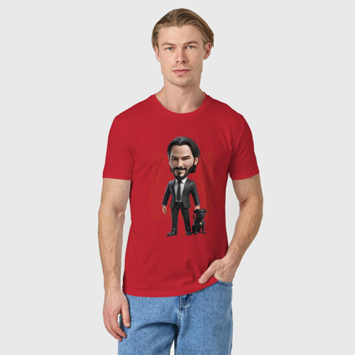 Мужская футболка хлопок John Wick Chibi with dog, цвет красный - фото 3