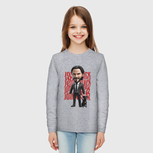 Детский лонгслив хлопок John Wick Chibi with dog, цвет меланж - фото 5