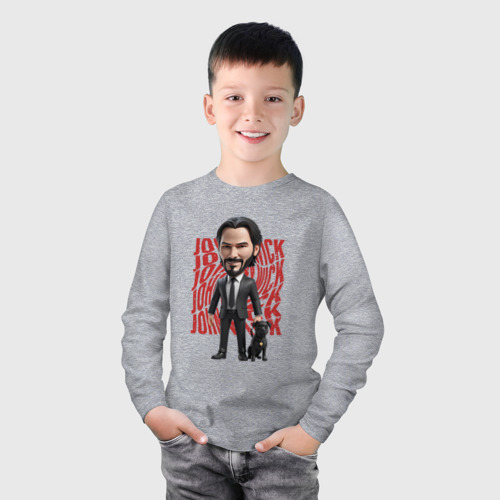 Детский лонгслив хлопок John Wick Chibi with dog, цвет меланж - фото 3