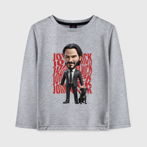 Детский лонгслив хлопок John Wick Chibi with dog, цвет меланж