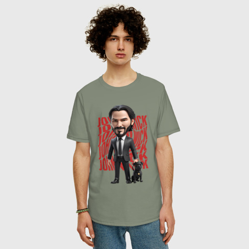 Мужская футболка хлопок Oversize John Wick Chibi with dog, цвет авокадо - фото 3