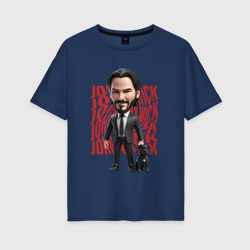 Женская футболка хлопок Oversize John Wick Chibi with dog