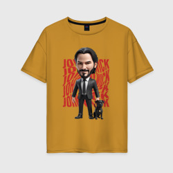 Женская футболка хлопок Oversize John Wick Chibi with dog