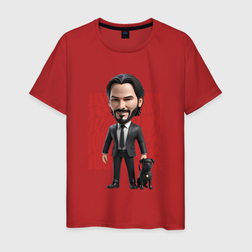 Мужская футболка хлопок John Wick Chibi with dog, цвет красный