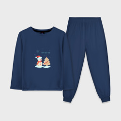 Детская пижама с лонгсливом хлопок Снеговик с имбирной ёлкой
