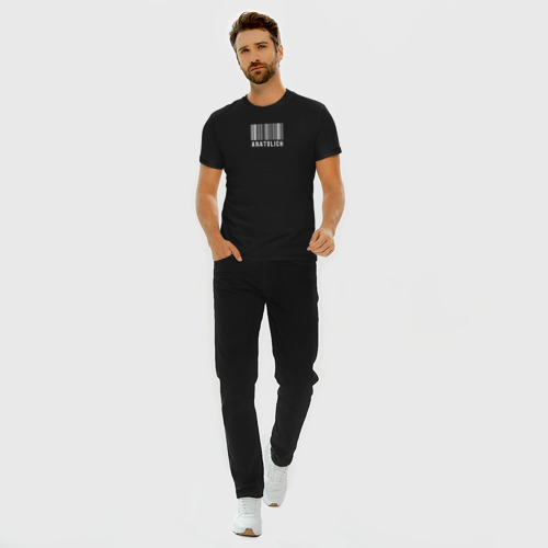 Мужская футболка хлопок Slim Анатольевич штрих код, цвет черный - фото 5