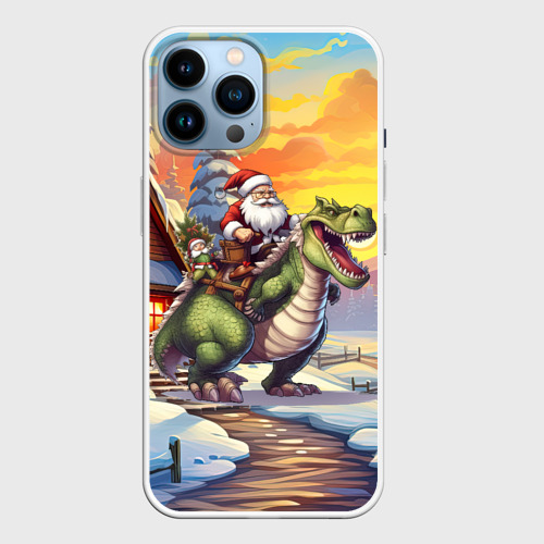 Чехол для iPhone 14 Pro Max с принтом Санта едет на драконе, вид спереди №1