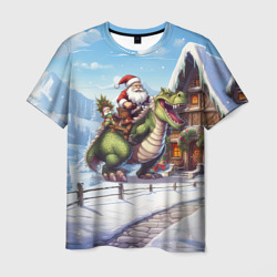 Мужская футболка 3D Санта на драконе 2024