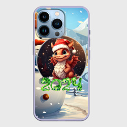 Милый дракон на зимнем фоне – Чехол для iPhone 14 Pro с принтом купить