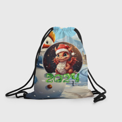 Рюкзак-мешок 3D Милый дракон на зимнем фоне