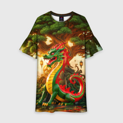 Древесный зеленый дракон – Детское платье 3D с принтом купить