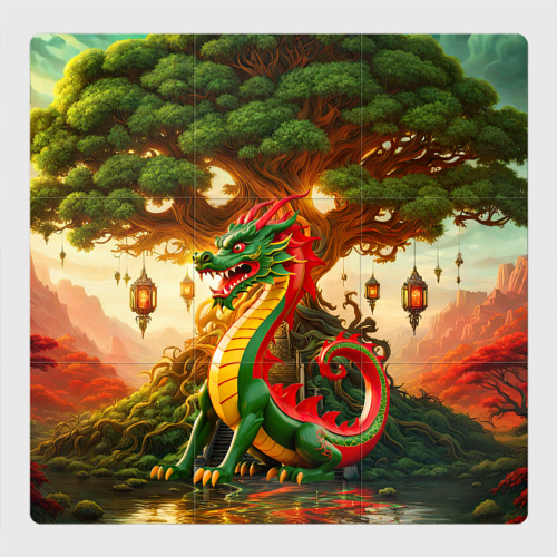 Магнитный плакат 3Х3 Древесный зеленый дракон