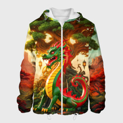 Мужская куртка 3D Древесный зеленый дракон
