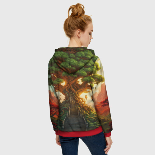 Женская толстовка 3D на молнии Древесный зеленый дракон, цвет красный - фото 4