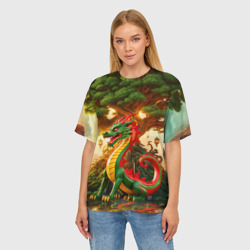 Женская футболка oversize 3D Древесный зеленый дракон - фото 2