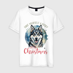 Christmas husky – Мужская футболка хлопок с принтом купить со скидкой в -20%