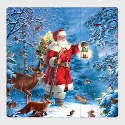 Магнитный плакат 3Х3 Дед Мороз в лесу с животными
