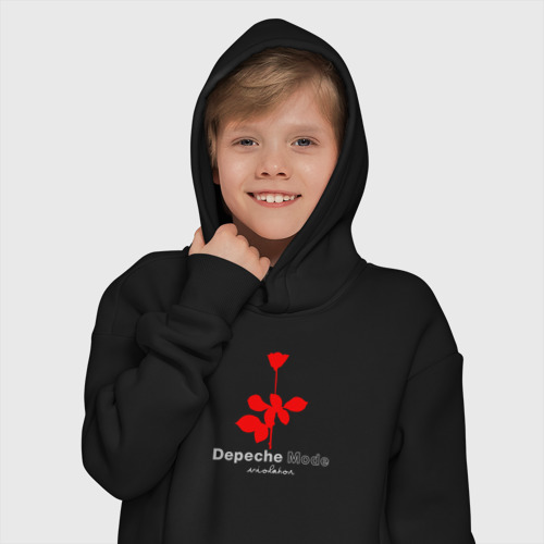 Детское худи Oversize хлопок Depeche Mode - Violator rose logo, цвет черный - фото 12