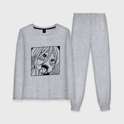 Женская пижама с лонгсливом хлопок Пошлая аниме девочка-ахегао с языком слюни