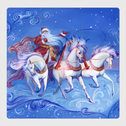 Магнитный плакат 3Х3 Дед Мороз и тройка лошадей