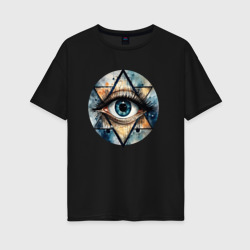 Женская футболка хлопок Oversize Акварельный глаз