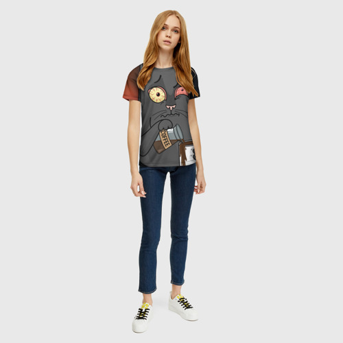 Женская футболка 3D Котик с гримасой и кофе, цвет 3D печать - фото 5