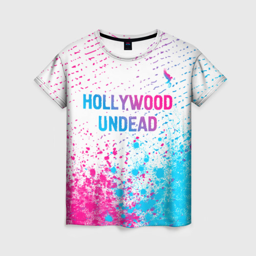 Женская футболка 3D Hollywood Undead neon gradient style посередине, цвет 3D печать