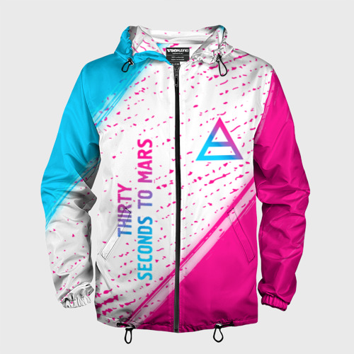 Мужская ветровка 3D Thirty Seconds to Mars neon gradient style вертикально, цвет черный