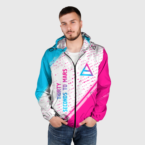 Мужская ветровка 3D Thirty Seconds to Mars neon gradient style вертикально, цвет черный - фото 3