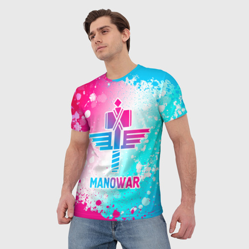 Мужская футболка 3D Manowar neon gradient style, цвет 3D печать - фото 3