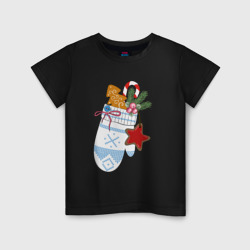 Детская футболка хлопок Рукавичка с рождественскими сладостями