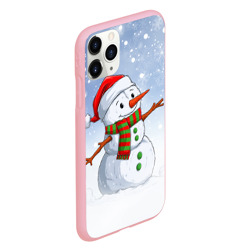 Чехол для iPhone 11 Pro матовый Весёлый снеговик в колпаке - фото 2