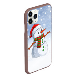 Чехол для iPhone 11 Pro Max матовый Весёлый снеговик в колпаке - фото 2