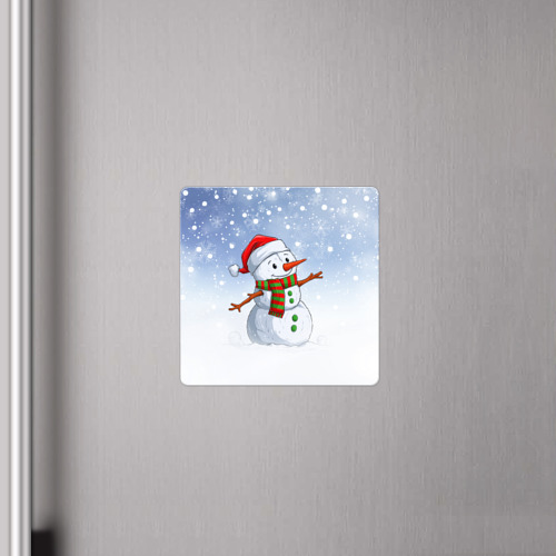 Магнит виниловый Квадрат Весёлый снеговик в колпаке - фото 4